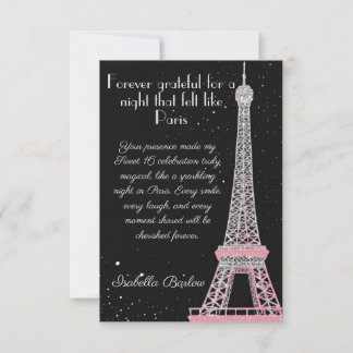 Cartão De Agradecimento Parisian Chic Blush Pink Glitter Sweet 16 Birthday