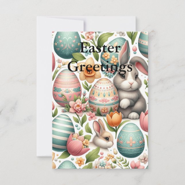 Cartão De Agradecimento Páscoa primavera Bunnies e Blossomas (Frente)