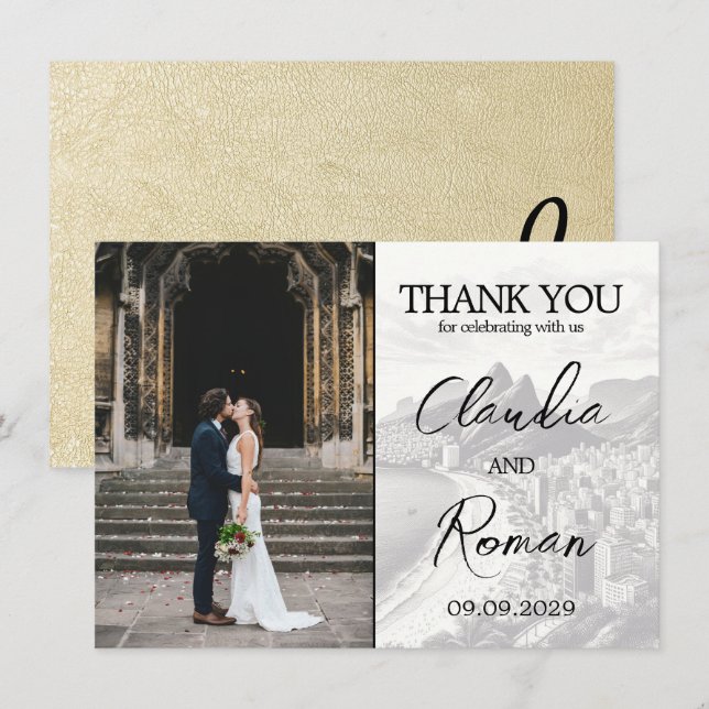 Cartão De Agradecimento Passaporte Brasil de Champanhe (Frente/Verso)