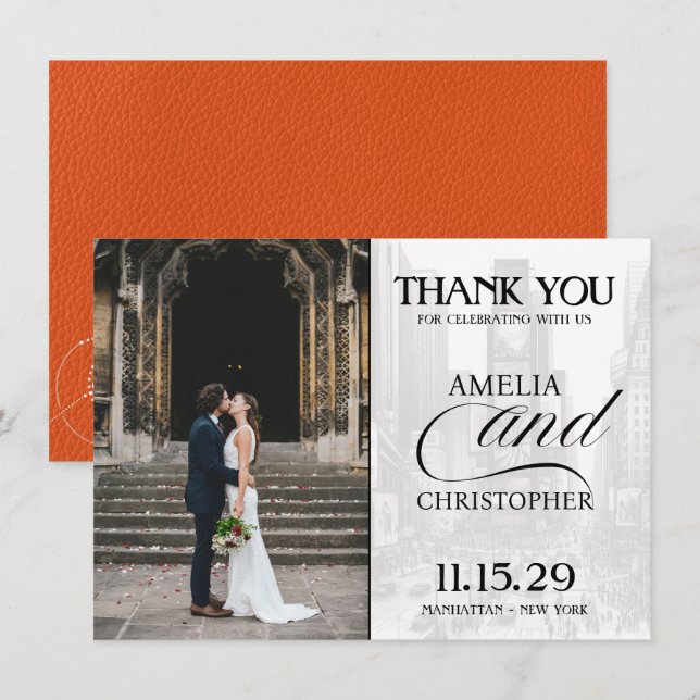 Cartão De Agradecimento Passaporte de Nova Iorque Laranja (Frente/Verso)