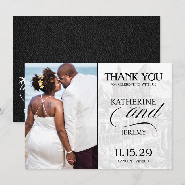 Cartão De Agradecimento Passaporte do México Negro (Frente/Verso)