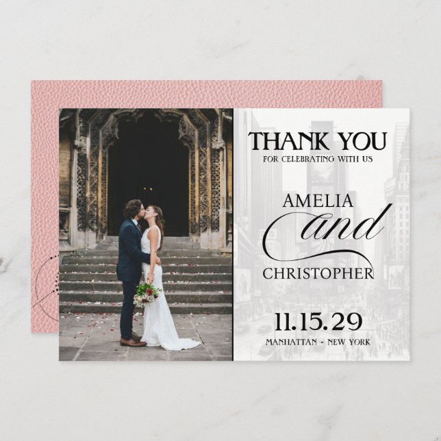 Cartão De Agradecimento Passaporte Nova Iorque Rosa (Frente/Verso)