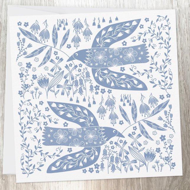 Cartão De Agradecimento Pássaro Azul da Porta da Paz (Blue and white peace dove bird cards)