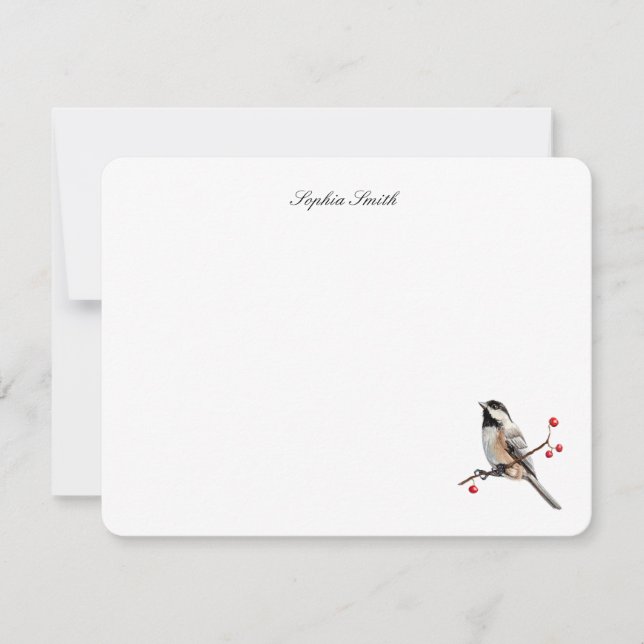 Cartão De Agradecimento Pássaro Chickadee aquarela plano (Frente)