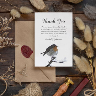 Cartão De Agradecimento Pássaro Robin de inverno da Aquarela Funeral Obr