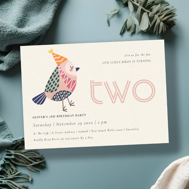 Cartão De Agradecimento Pássaro Rosa Escovado Bonito Qualquer segundo aniv (Criador carregado)