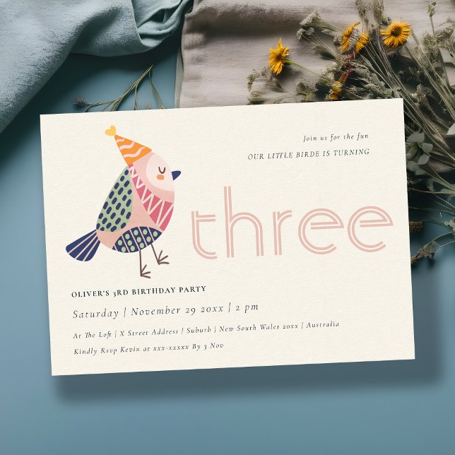 Cartão De Agradecimento Pássaro rosa-pinto-pinto-claro qualquer aniversári (Criador carregado)