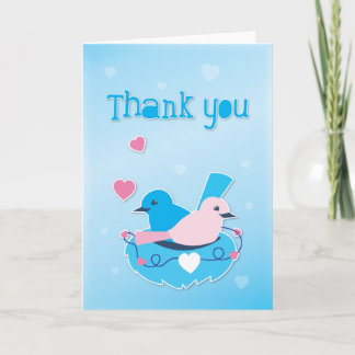 Cartão De Agradecimento Pássaros bonitos de amor azul com Obrigado