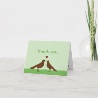Cartão De Agradecimento Pássaros de amor contemporâneos verde marrom obrig