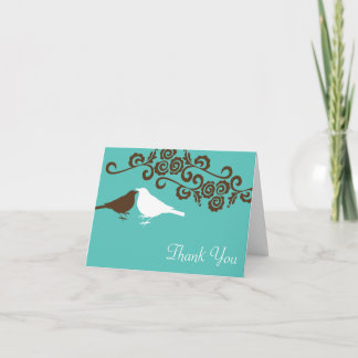 Cartão De Agradecimento Pássaros do amor azul personalizado foto casamento
