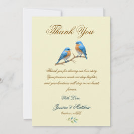 Cartão De Agradecimento Pássaros do Amor Pastel Marfim Azul Romântico Casa