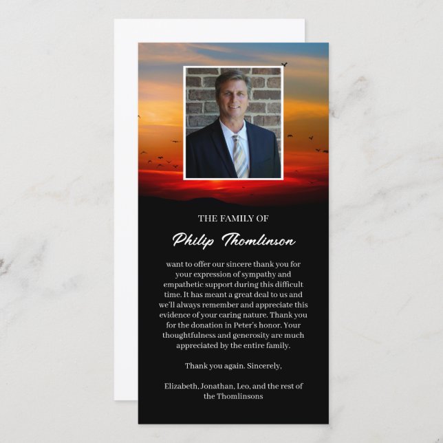 Cartão De Agradecimento Pássaros No Dawn E Foto Funeral Obrigado (Frente/Verso)