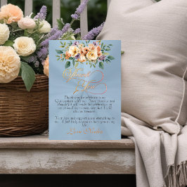 Cartão De Agradecimento Pastel Blue - Floral & Silver Tiara Quinceanera