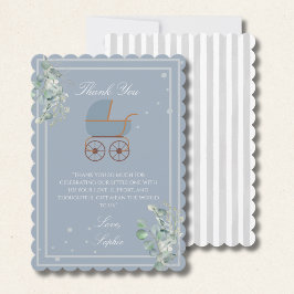 Cartão De Agradecimento Pastel Blue Stripes Baby Carriage Baby Shower