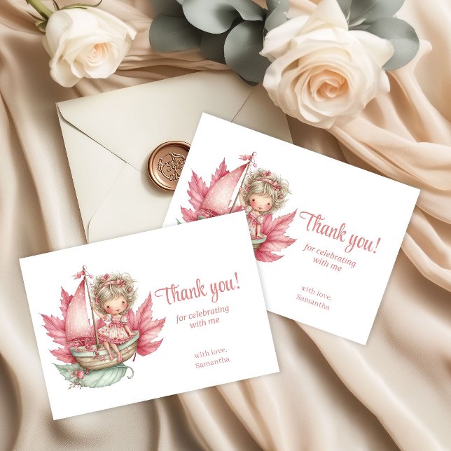 Cartão De Agradecimento Pastel Blush Cute Fairy 5th Birthday Party Thank   (Pastel Blush Cute Fairy 5th Birthday Party Thank You Card)