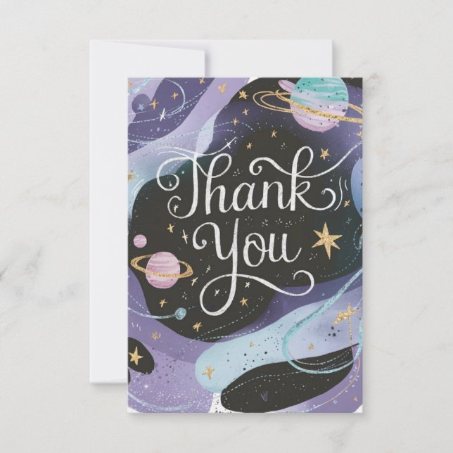 Cartão De Agradecimento Pastel Charming Stars Celestial (Frente)