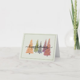 Cartão De Agradecimento Pastel Christmas Trees “Happy Holidays” Card