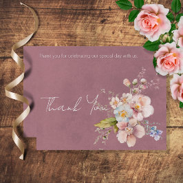 Cartão De Agradecimento Pastel Floral Modern Pink Casamento Obrigado
