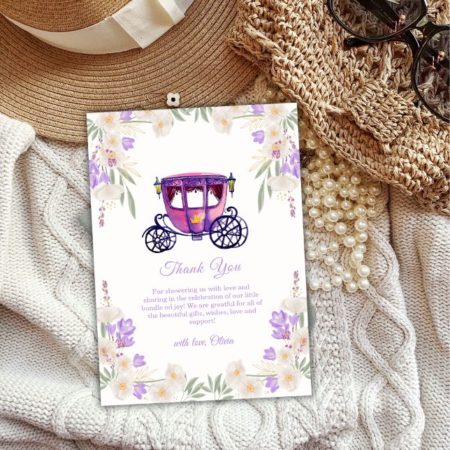 Cartão De Agradecimento Pastel Floral Princess Carriage Girl Baby Shower  (Pastel Floral Princess Carriage Girl Baby Shower Thank You Card)