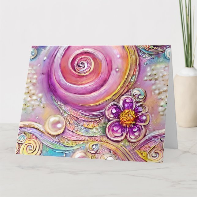 Cartão De Agradecimento Pastel Floral Swirls com Minúsculas Pérolas de Mar (Frente)