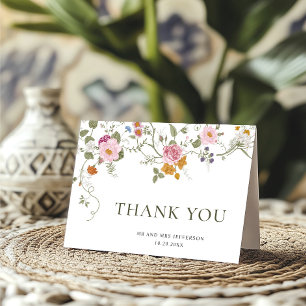 Cartão De Agradecimento Pastel Pink Bohemian Field Wildflower
