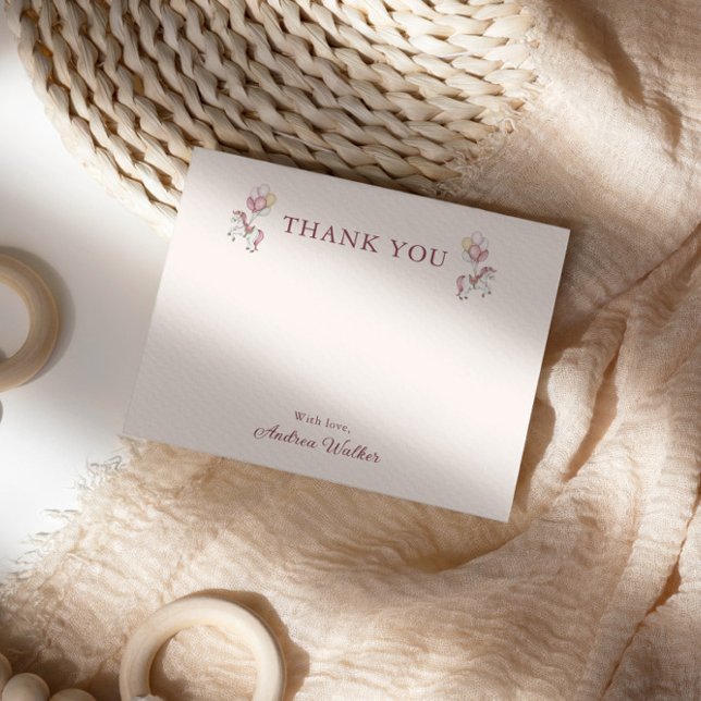 Cartão De Agradecimento Pastel Pink Cute Carousel Girl Baby Shower (Criador carregado)