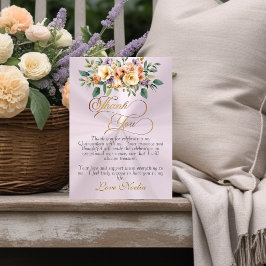 Cartão De Agradecimento Pastel Pink - Floral & Gold Tiara Quinceanera