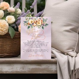 Cartão De Agradecimento Pastel Pink - Floral & Silver Tiara Quinceanera