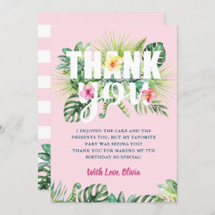 Cartão De Agradecimento Pastel Pink Tropical Greenerescência Floral Aniver