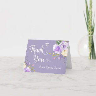 Cartão De Agradecimento Pastel Purple Floral Bat Mitzvah Obrigado