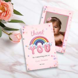 Cartão De Agradecimento Pastel Rainbow First Birthday Thank You Photo Card