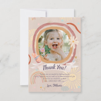 Cartão De Agradecimento Pastel Rainbow Pink Birthday Photo Thank You Card
