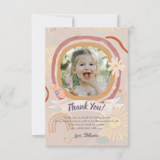 Cartão De Agradecimento Pastel Rainbow Pink Birthday Photo Thank You Card
