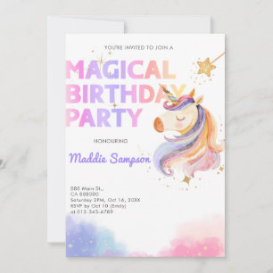 Cartão De Agradecimento Pastel Rainbow Unicorn Festa de aniversário Invite