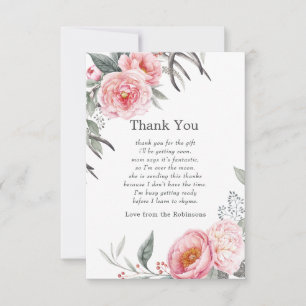 Cartão De Agradecimento Pastel Rosa e Cinza Boho Floral Chá de Bebê