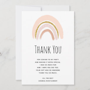 Cartão De Agradecimento Pastel Rosa e Faux Glitter Boho Arco-íris