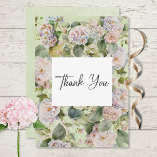 Cartão De Agradecimento Pastel Russo Hydrangea Floral Monograma Sage Verde