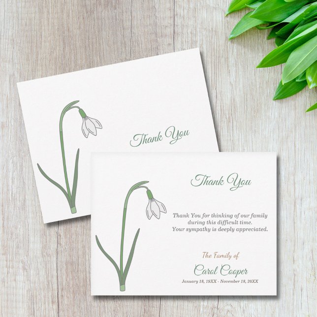 Cartão De Agradecimento Pastel Snowdrop Funeral Obrigado Nota (Pastel Snowdrop Funeral Thank You Note Card)
