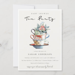Cartão De Agradecimento Pastel Stacked Cups Baby Shower Tea Party Invite