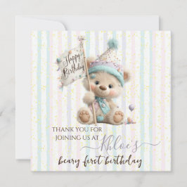 Cartão De Agradecimento Pastel Teddy Bear Birthday 