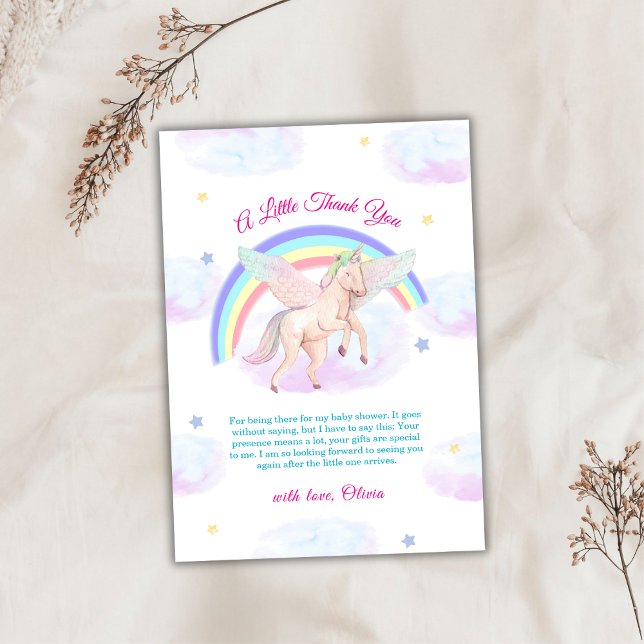 Cartão De Agradecimento Pastel Unicorn Star Rainbow Fairytale Baby Shower  (Pastel Unicorn Star Rainbow Fairytale Baby Shower Thank You Card)