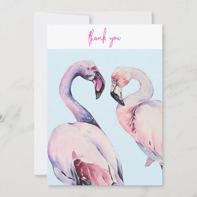 Cartão De Agradecimento Pastel Watercolor Flamingo (Frente)