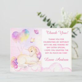 Cartão De Agradecimento Pastel Watercolor Unicorn E Balões