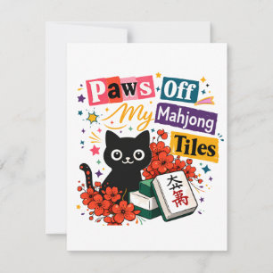 Cartão De Agradecimento Patas fora dos meus azulejos de Mahjong Gato Preto