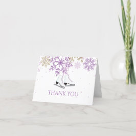 Cartão De Agradecimento Patinação no Gelo Aniversário Roxo Dourado Flocos 