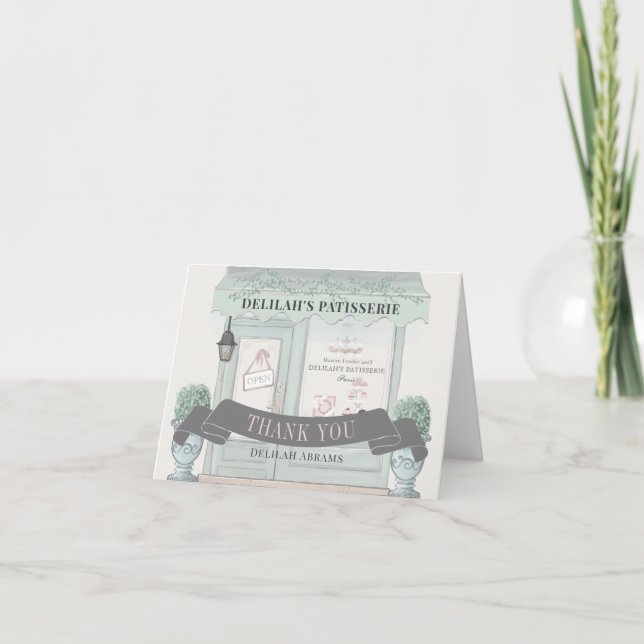 Cartão De Agradecimento Patisserie Paris Green Bat Mitzvah (Frente)