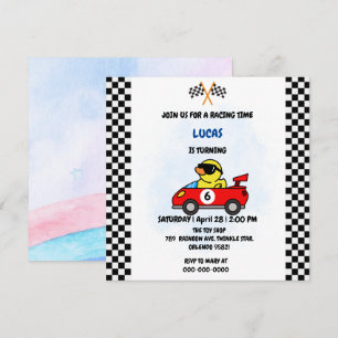 Cartão De Agradecimento Pato de aniversário carro de corrida menino vermel