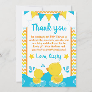 Cartão De Agradecimento Pato de Borracha Amarelo e Azul com Bolinhas para 