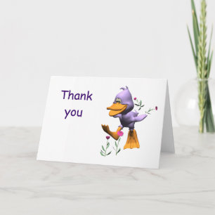 Cartão De Agradecimento Pato de desenho animado feliz e fofo correndo por