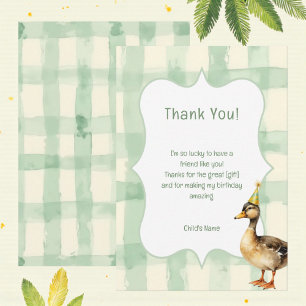 Cartão De Agradecimento Pato em Aquarela com Festa de Aniversário em Azul 